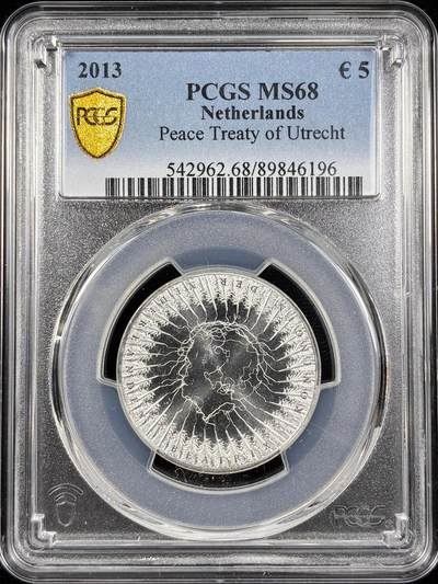 【雨安】【直播拍卖】【第0124期-评级币章】2026-01-17 周六 19:30 - [评级欧元] Netherlands 欧元 荷兰 5欧元 2013年 乌特勒支和平条约  PCGS-MS68
