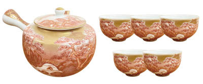 上海拍卖行2025年秋季古董珍玩拍卖会 - 日本昭和时期九谷烧名家制满赤绘茶具套组