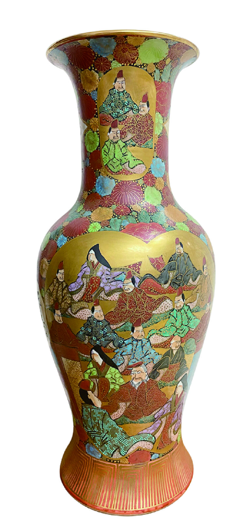 上海拍卖行2025年秋季古董珍玩拍卖会 日本昭和时期九谷手绘宫廷贵族人物鎏金大赏瓶(H:52cm)