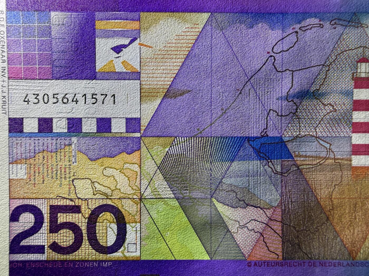 《艾美收藏》第229期-1.18周日外币荟萃 荷兰250盾 UNC 1985年 经典灯塔