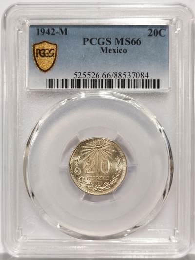 博洋堂世界钱币拍卖第157期（全场包邮） - PCGS MS66 墨西哥1942年鹰洋20分银币，极品高分