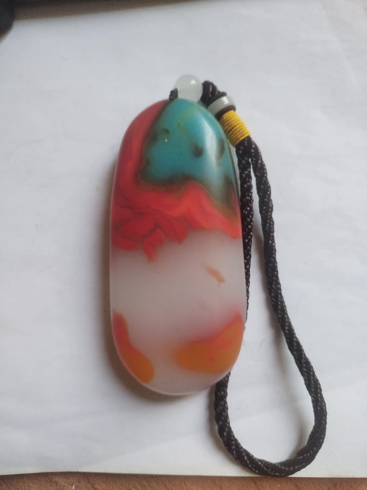 玉石 手镯 手串 手链 中国红  七彩玉手把件。