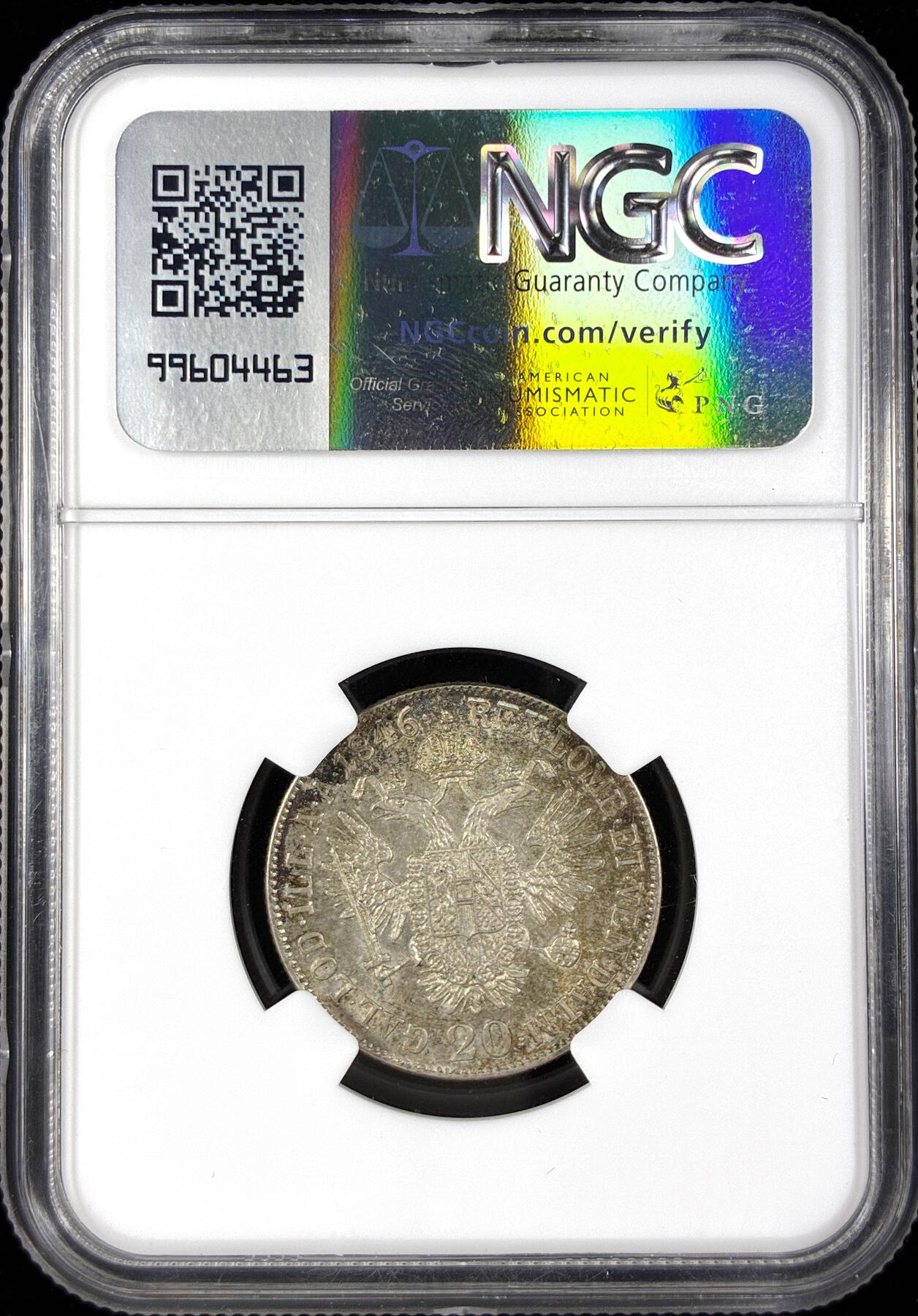 【雨安】【直播拍卖】【第0124期-评级币章】2026-01-17 周六 19:30 [评级欧洲] Austria 奥地利 20克鲁泽 1846年  NGC-MS63