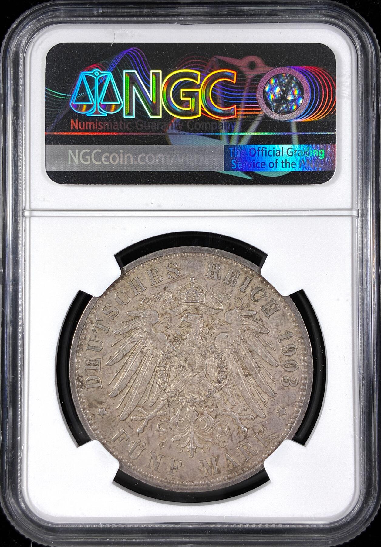 【雨安】【直播拍卖】【第0124期-评级币章】2026-01-17 周六 19:30 [评级德国] Germany 德国 帝国 J.176 符腾堡 5马克 (1892-1913) 威廉二世 1903年  NGC-UNC