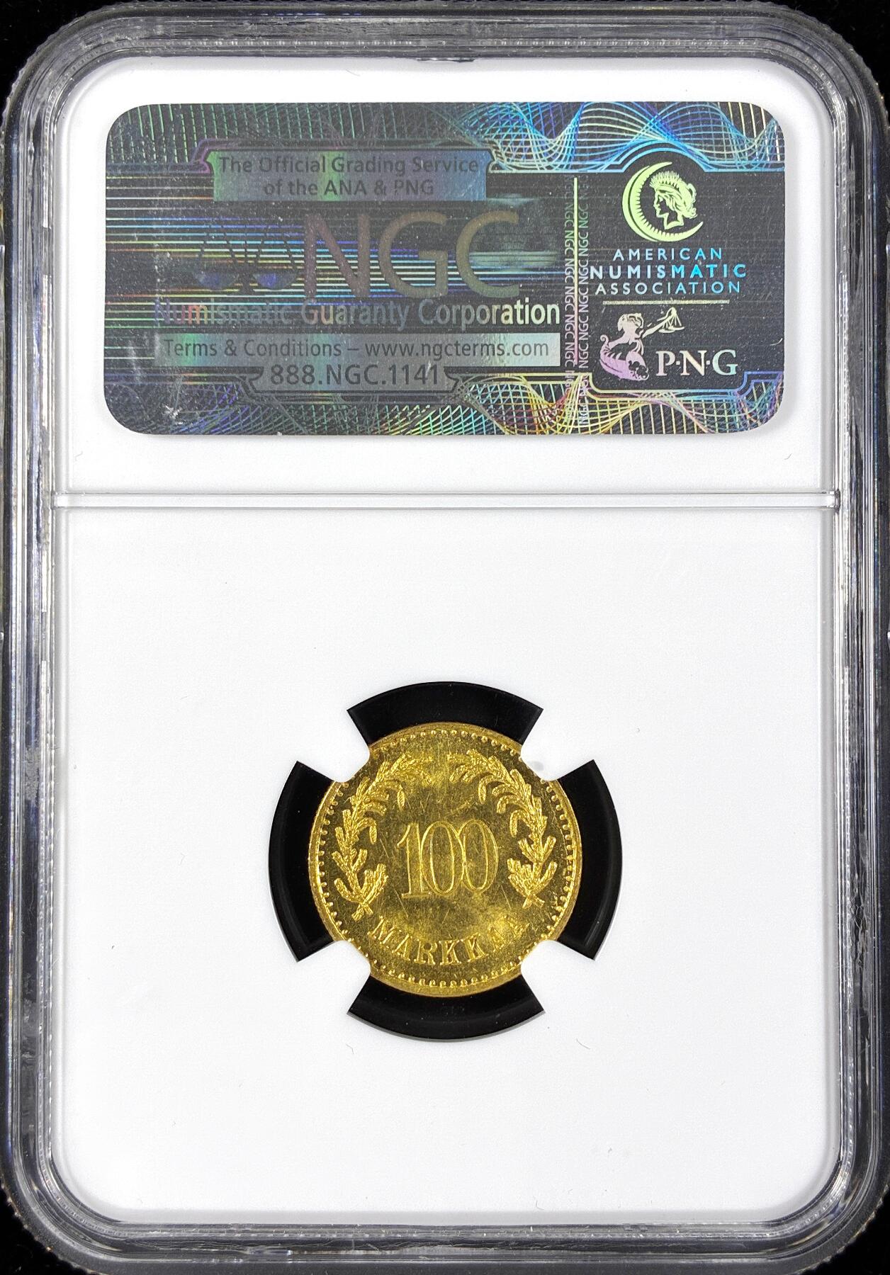 【雨安】【直播拍卖】【第0124期-评级币章】2026-01-17 周六 19:30 [评级金铂] Finland [金币] 芬兰 100马克 1926年  NGC-MS64