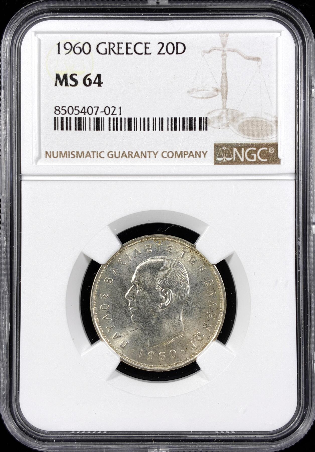 【雨安】【直播拍卖】【第0124期-评级币章】2026-01-17 周六 19:30 [评级欧洲] Greece 希腊 20德拉克马 1960年  NGC-MS64