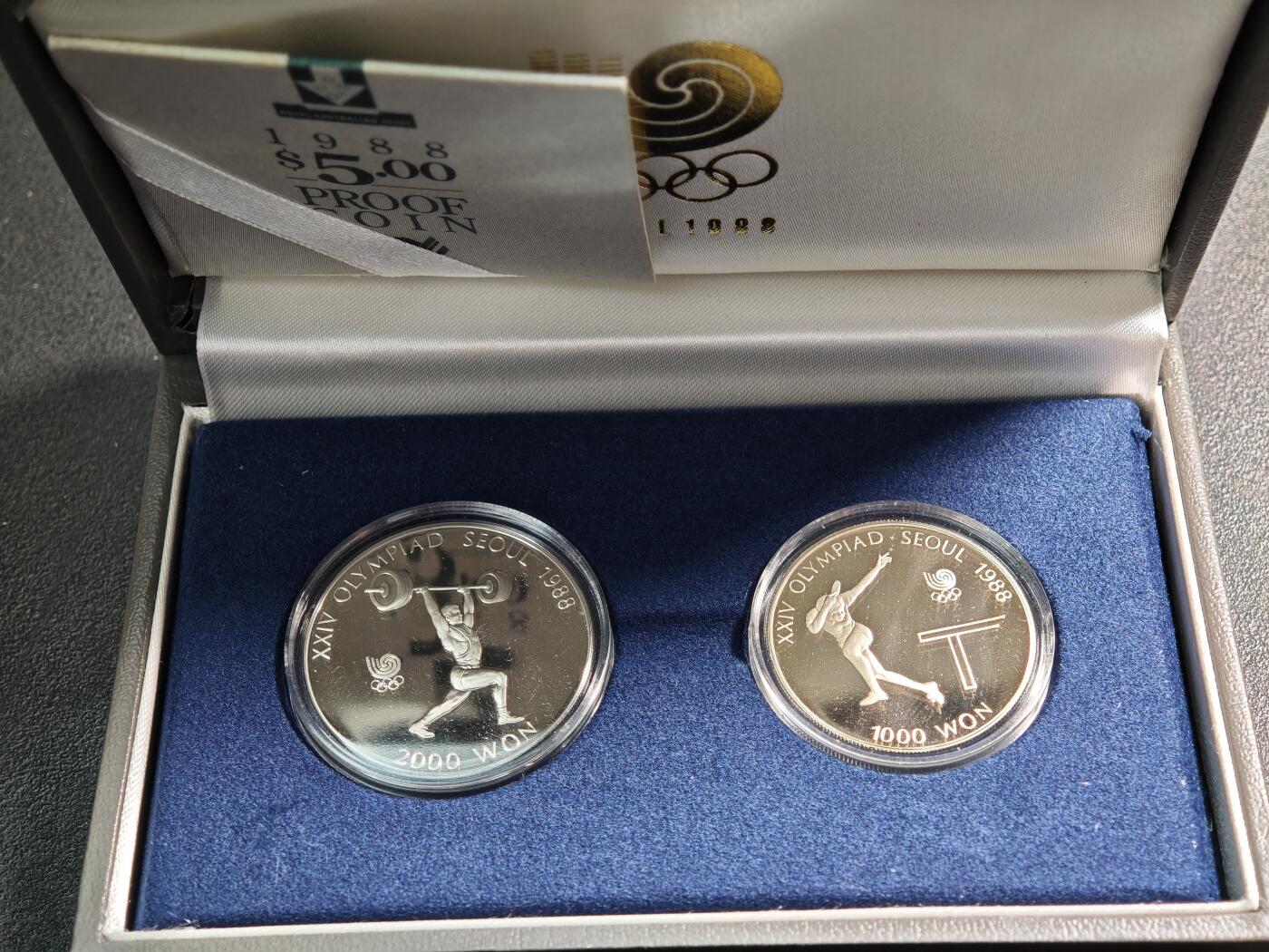 【德藏】世界币章拍卖第162期（拍品征集中~欢迎藏友联系） 1988年 韩国汉城奥运会1000、2000元精制纪念镍币 带盒