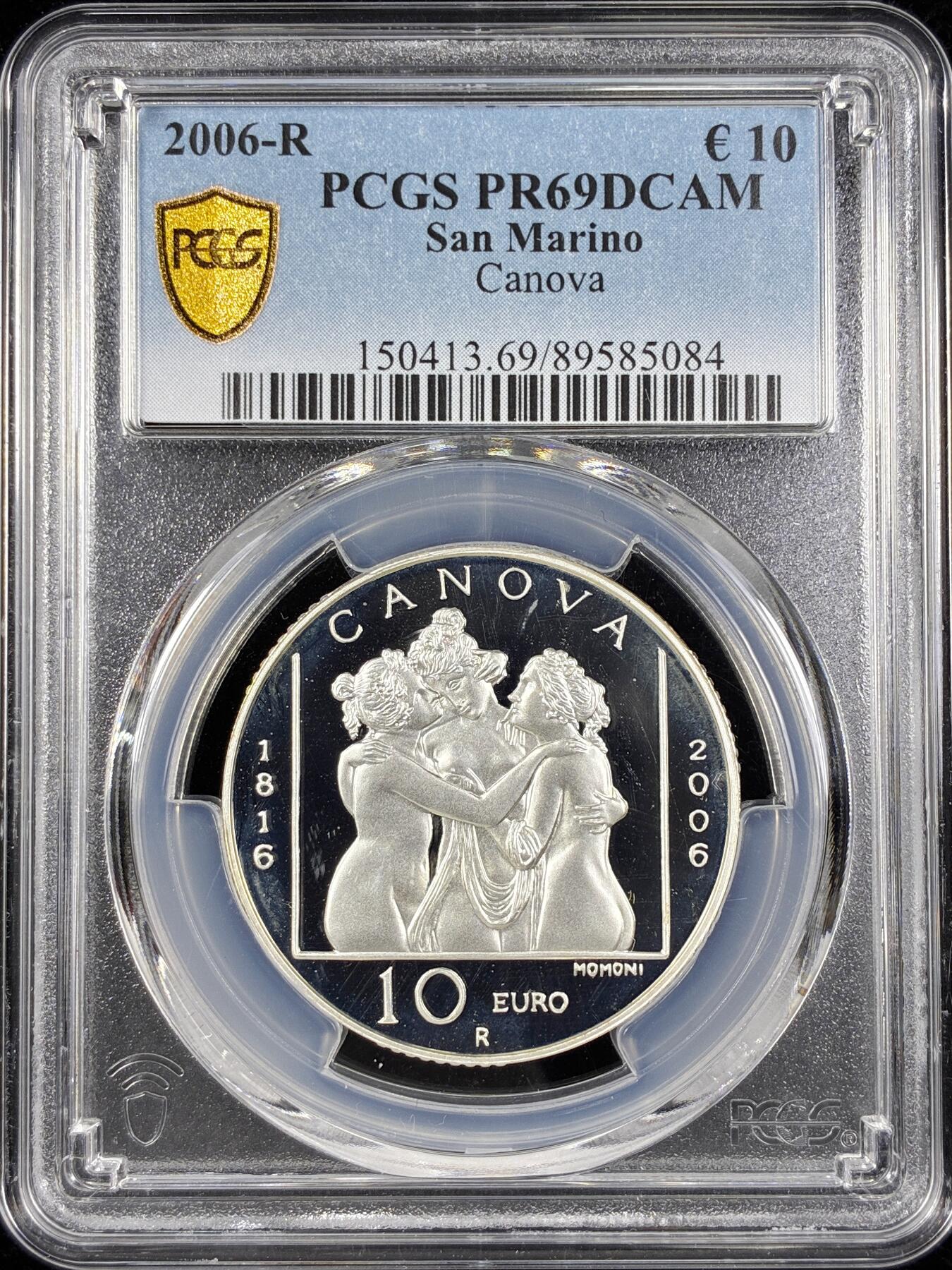 【雨安】【直播拍卖】【第0124期-评级币章】2026-01-17 周六 19:30 [评级欧元] San Marino 欧元 圣马力诺 10欧元 2006年 雕塑大师卡诺瓦 PCGS-PR69DCAM 精制币