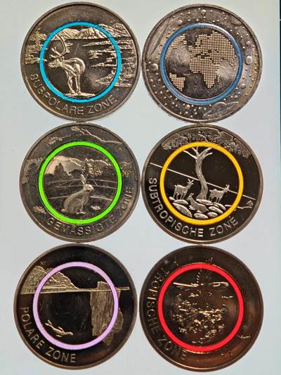 【德藏】世界币章拍卖第162期（拍品征集中~欢迎藏友联系） - 6枚一组 德国气候带系列5欧元纪念聚能环镍币 直径约：27.2mm/枚；重约：8.9g/枚