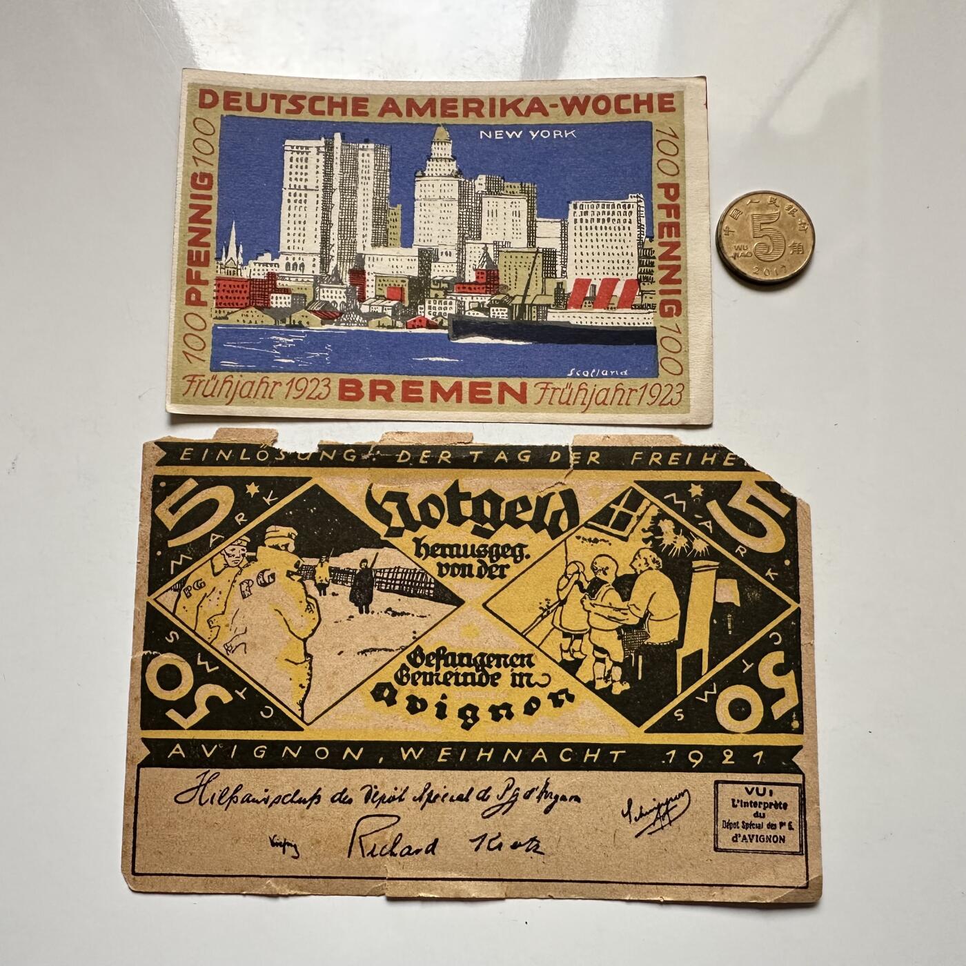 🌹外币初藏🌹🐯2026年第8场  每周二四六晚8️⃣点 接代拍 德国一战时期紧急币—14 德紧纸币居然印着纽约曼哈顿的城市景观