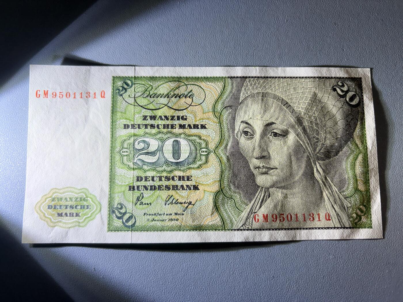 咖啡豆•收藏 2026年Jan_21th世界各国纸币拍卖 德国 1980年 20马克 美品UNC- 外国纸币