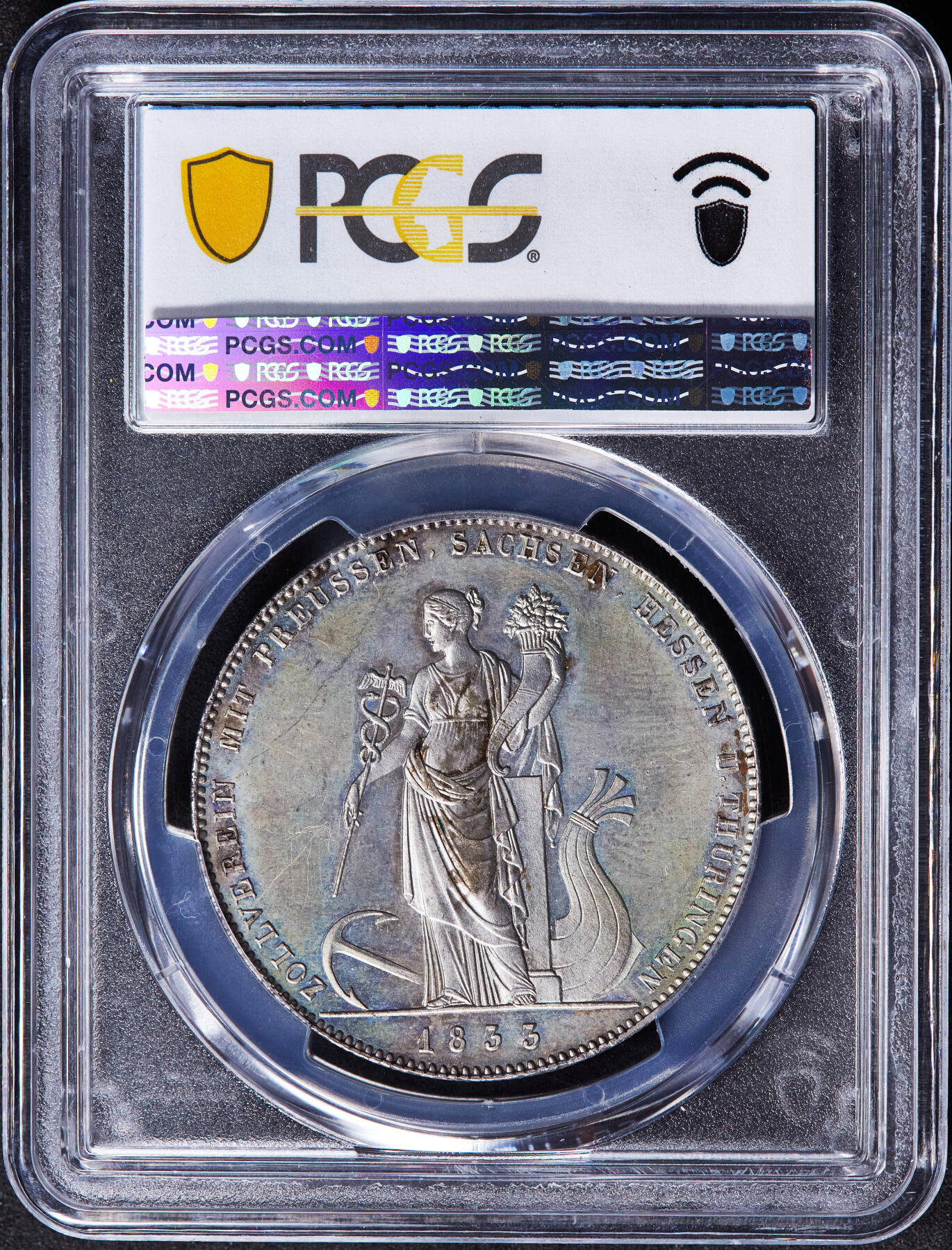 【俄甄集藏】“万象更新、马呈祥瑞”迎新春俄甄精品场-2026年(047)01-21 星期三 晚 19:30 全场包邮 德国巴伐利亚1833年路德维希一世关税同盟1泰勒大银币，PCGS MS63，原味老包浆，底板凝霜，经典品种