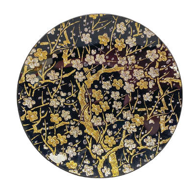 上海拍卖行2025年秋季古董珍玩拍卖会 - 日本手工西阵织(Kano)金银线绢丝梅花赏盘(直径:24cm)