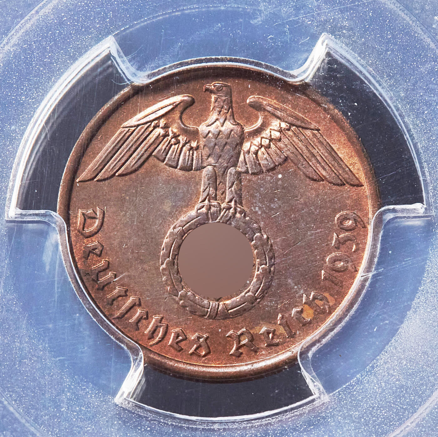 【俄甄集藏】“万象更新、马呈祥瑞”迎新春俄甄精品场-2026年(047)01-21 星期三 晚 19:30 全场包邮 德国第三帝国1940/1939年A版1、2芬尼铜币一对，PCGS MS64RB，转光品相，原图联系客服或者查询相关官网查看