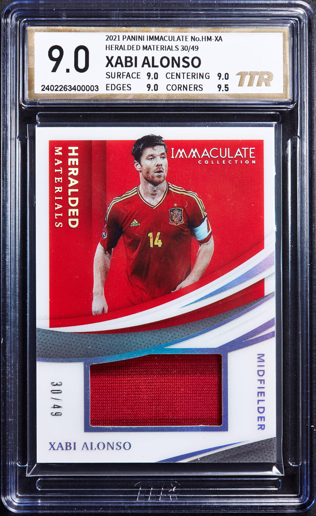 【俄甄集藏】“万象更新、马呈祥瑞”迎新春俄甄精品场-2026年(047)01-21 星期三 晚 19:30 全场包邮 卡片-Panini西班牙明星哈维·阿隆索，TTR 9.0，2021年传奇物料落场球衣原件