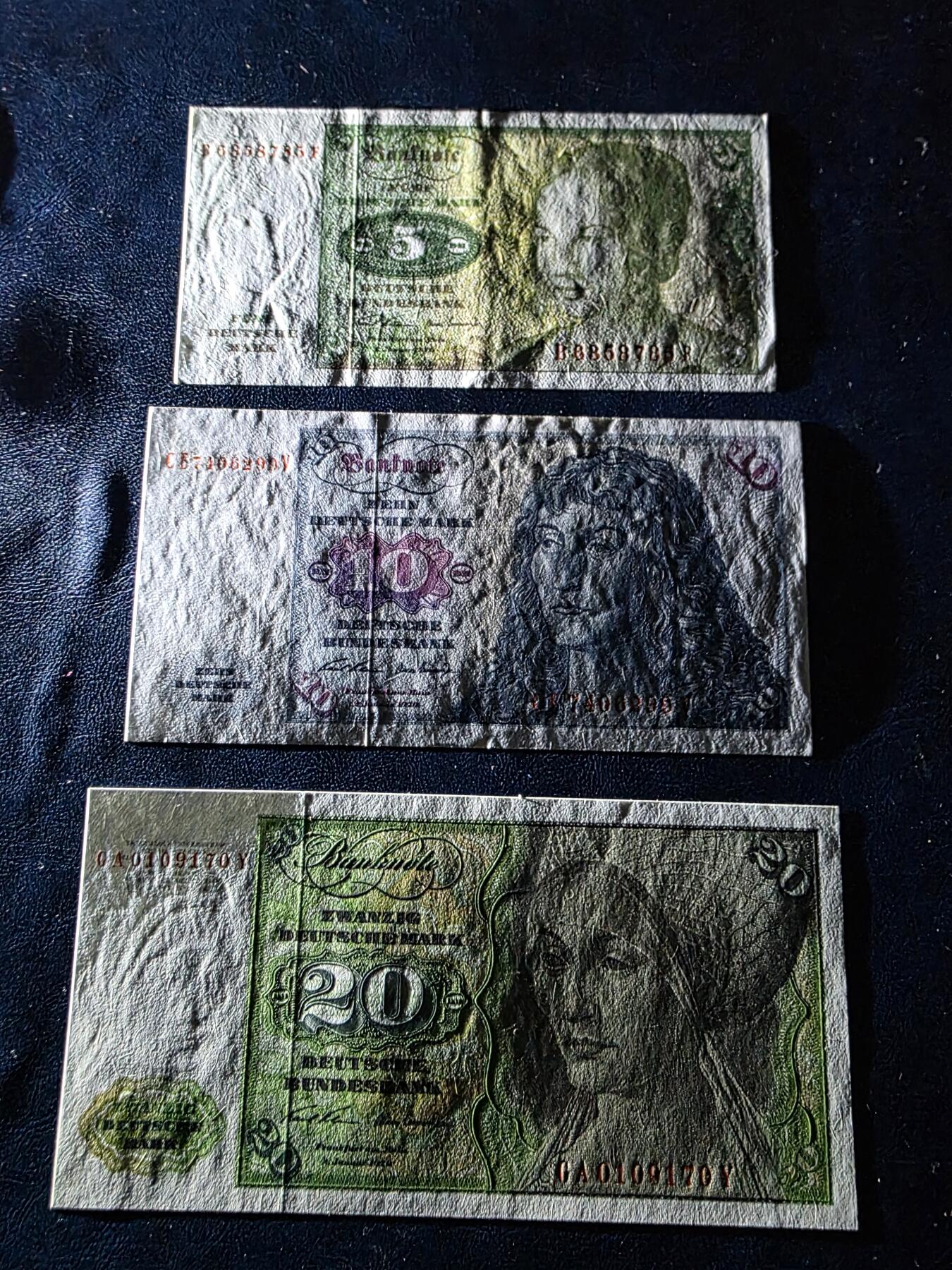 叁拾收藏第34期 德国倒二版3张  UNC（5马克为AU）