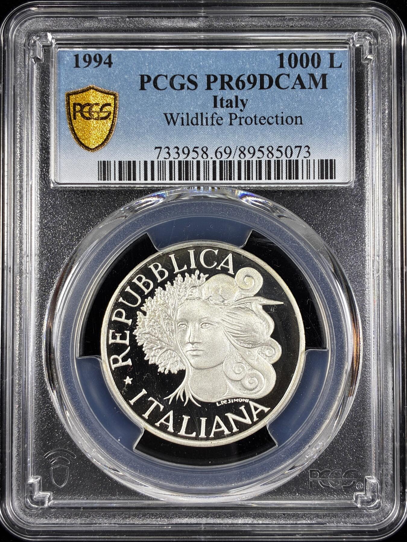 【雨安】【直播拍卖】【第0124期-评级币章】2026-01-17 周六 19:30 [评级现代] Italy 意大利 500里拉 1994年 保护野生动物 PCGS-PR69DCAM 精制币