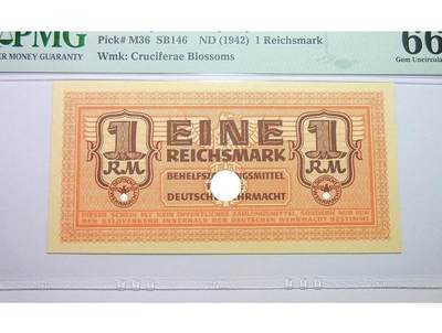 【旋风钱币】1月17日19:00准时开拍 精美欧洲币章、银币银章、第三帝国钱币等 全场包邮！ - PMG MS66 德国第三帝国1942年展翅鹰1马克 原光挺版