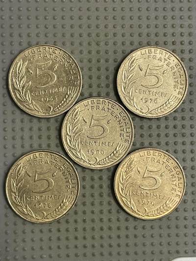 2026年第12场各国散币拍卖（总第162场）16.17两天外出，18号可以发货 - 法国5生丁5枚