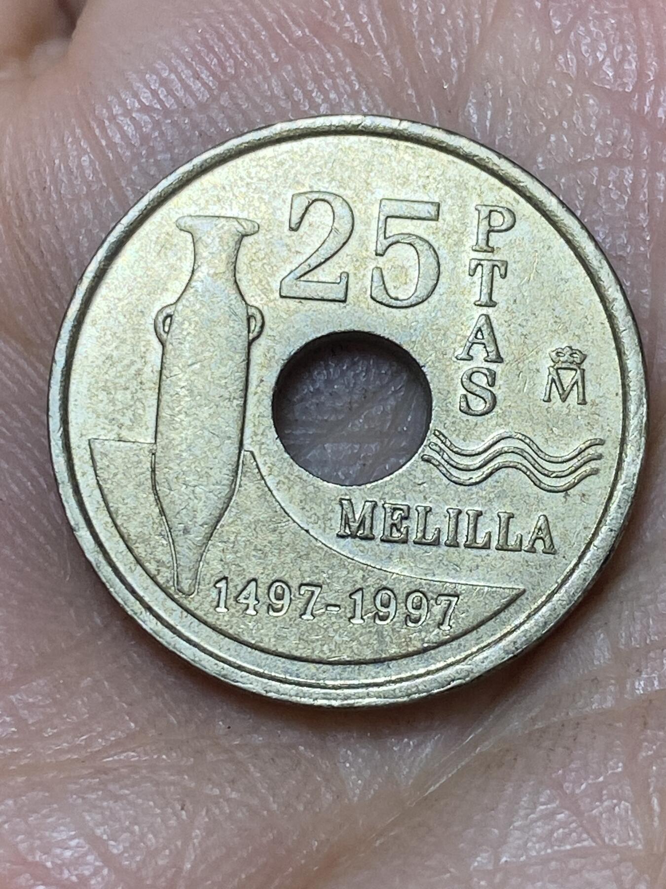 2026年第八场(总第一百七十七场）外国好品散币场(免佣金) 西班牙🇪🇸1997年25比塞塔(梅利利亚自治市纪念币)