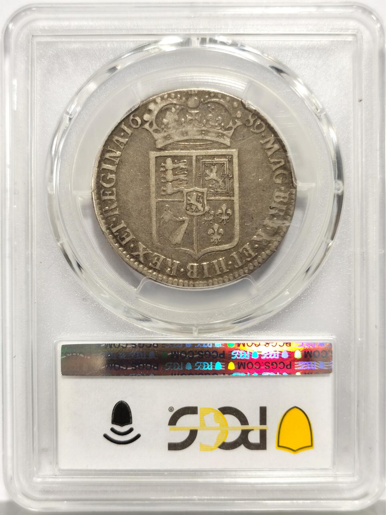 博洋堂世界钱币拍卖第157期（全场包邮） PCGS F15 英国1689年威廉与玛丽1/2克朗银币