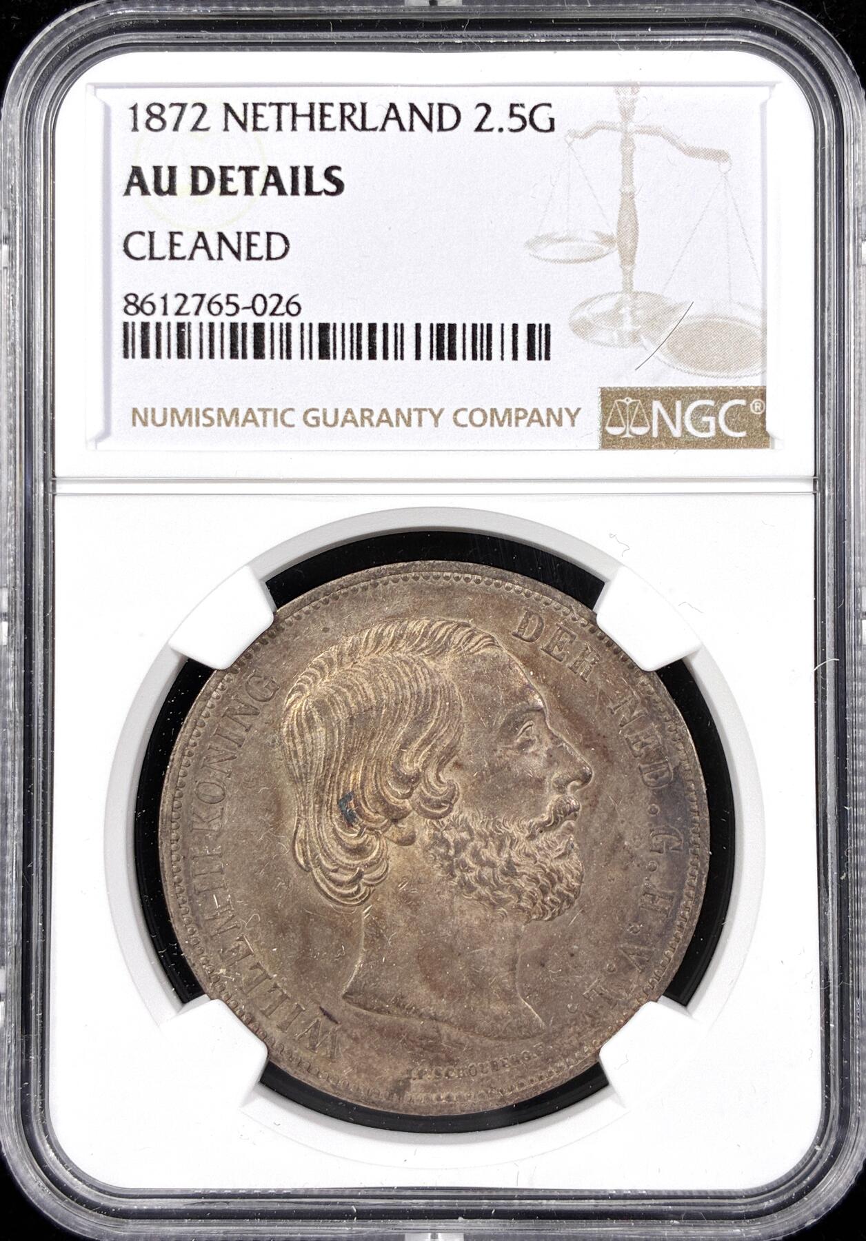 【雨安】【直播拍卖】【第0124期-评级币章】2026-01-17 周六 19:30 [评级欧洲] Netherlands 荷兰 王国 2.5盾 1872年 威廉三世  NGC-AU