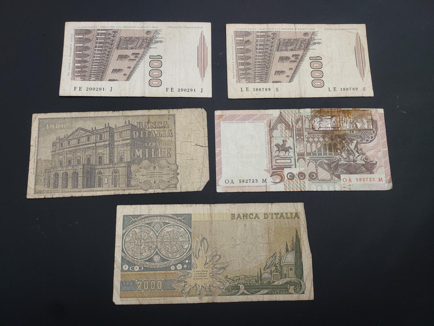 博彦收藏   1月19日 8点 钱币专场 全场包邮 意大利旧版里拉5枚，流通品