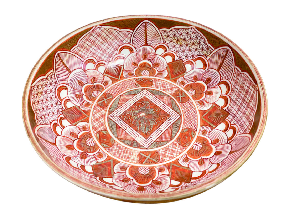 上海拍卖行2025年秋季古董珍玩拍卖会 日本明治时期九谷烧满赤绘古董碗(原装盒)