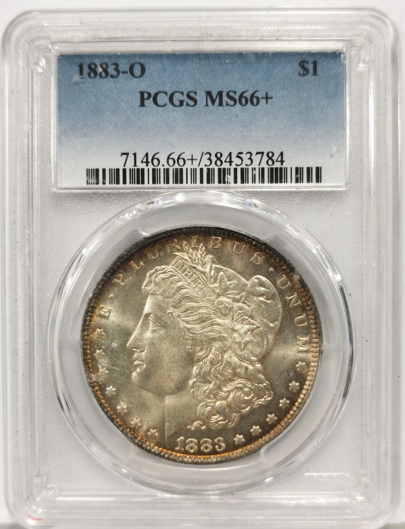 博洋堂世界钱币拍卖第157期（全场包邮） PCGS MS66+ 美国1883年O版摩根银币，漂亮环彩，顶级高分