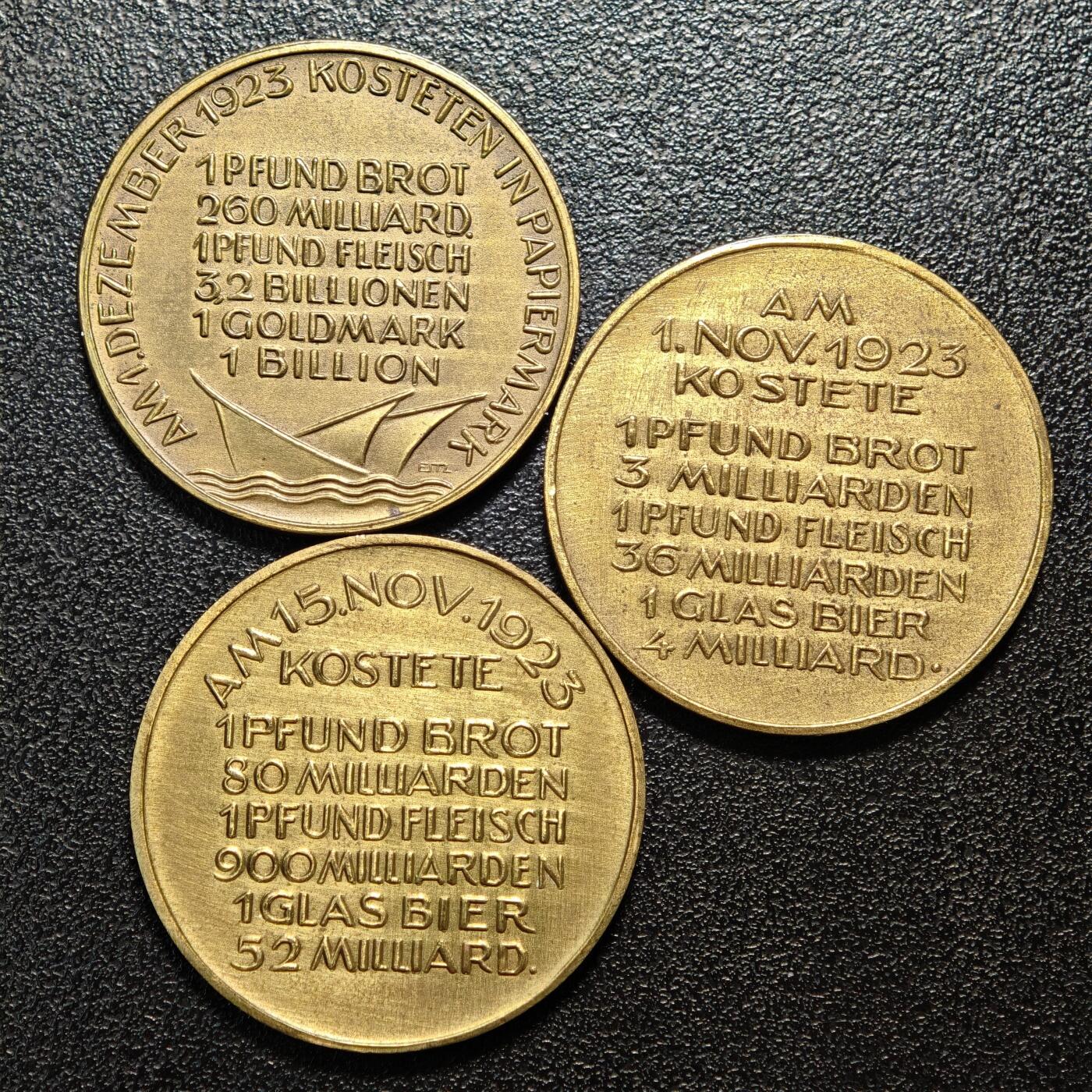 【德藏】世界币章拍卖第162期（拍品征集中~欢迎藏友联系） 3枚一套 带盒 德国紧急时期苦难生活纪念铜章 详细尺寸请看拍品介绍 直径约：31.8mm/枚；重约：10g/枚