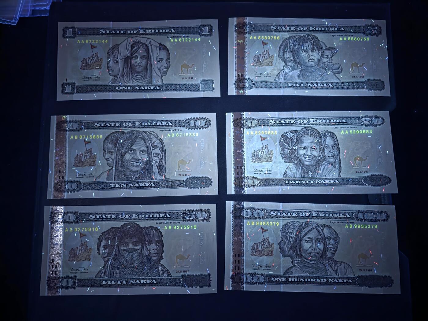 叁拾收藏第34期 厄立特里亚纸币 6张  UNC