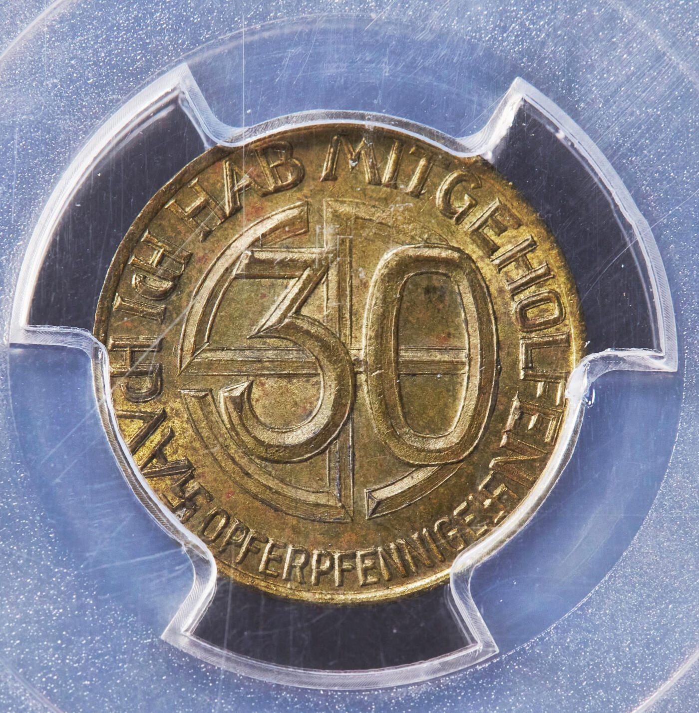 【俄甄集藏】“万象更新、马呈祥瑞”迎新春俄甄精品场-2026年(047)01-21 星期三 晚 19:30 全场包邮 德国第三帝国1938年总理头像30芬尼代用铜币，PCGS MS62，原图联系客服或前往对应官网进行查询