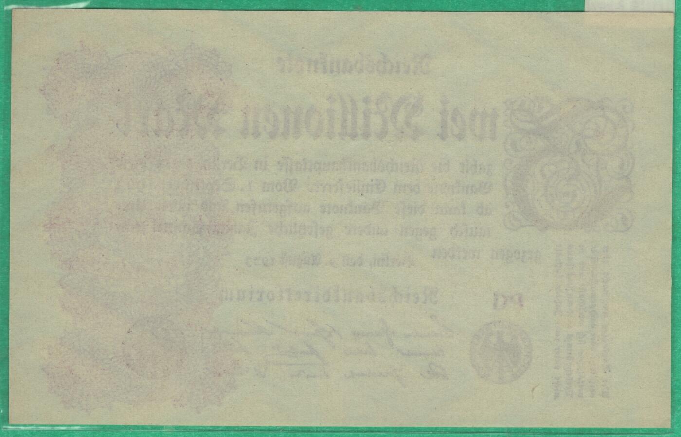 德国1923年200万(2000000)马克 P-104a E型水印(星纹内的G/D字母) 实物图 UNC