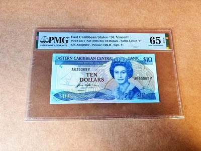 【Blue Auction】世界纸币精拍第776期——18级TOP拍卖/信誉/品质/专业/高效💫 - 【无47】东加勒比 1985-93年10元 女王 小彩背 PMG65EPQ 