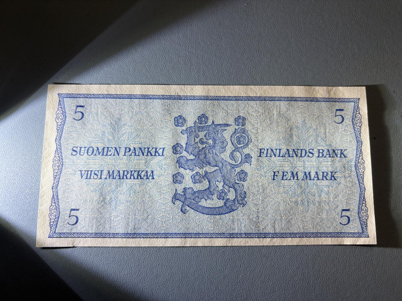 咖啡豆•收藏 2026年Jan_21th世界各国纸币拍卖 芬兰 1963年 5马克 全新UNC 外国纸币