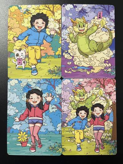 卡牌杂货铺专场拍卖第四场 1月16日周五晚22:00结拍 - 【裸卡】小花瓣x麦稀奇 联名卡 肤感卡4张一套 肤感卡