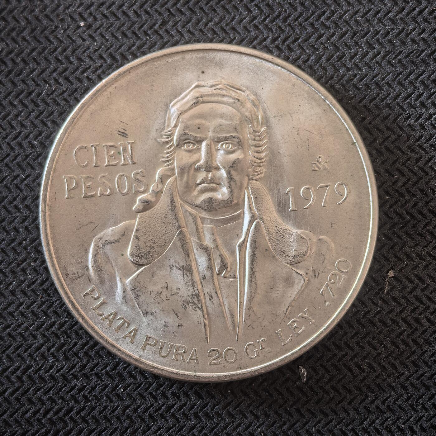 道一币馆币章第一百六十三场 墨西哥1979年莫雷洛斯头像100比索银币 27.77g 720s