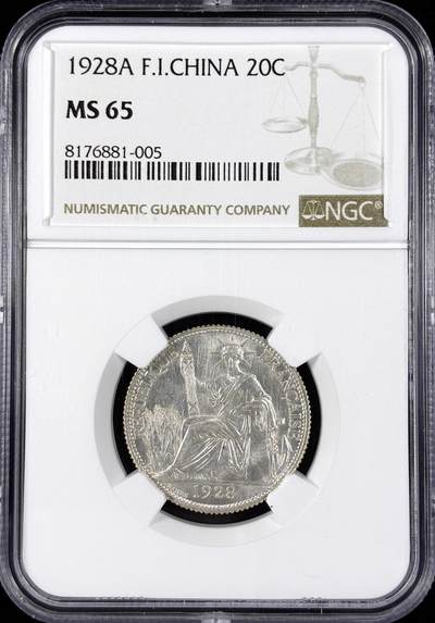 【雨安】【直播拍卖】【第0124期-评级币章】2026-01-17 周六 19:30 - [评级亚洲] [贸易银] 法国 法属印支 坐洋 20分 1928年  NGC-MS65