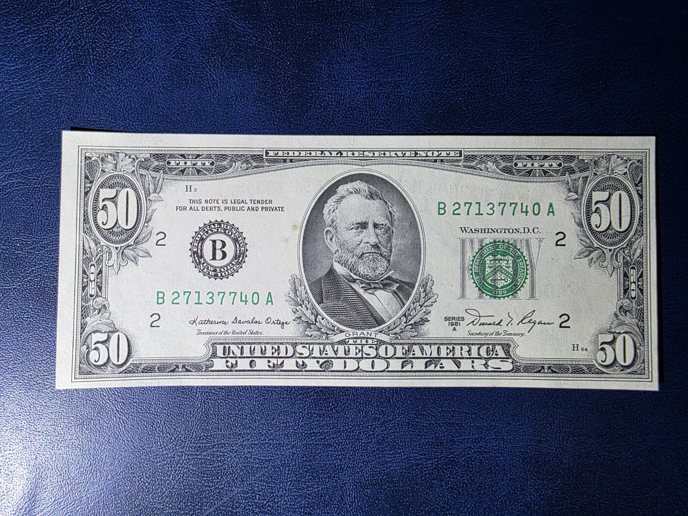 叁拾收藏第34期 美国小头1981年50美元   UNC