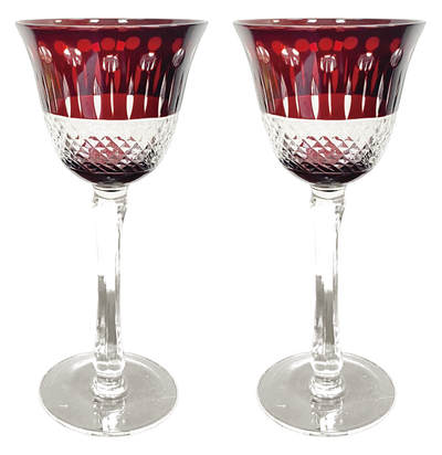 上海拍卖行2025年秋季古董珍玩拍卖会 - 日本制鸽血红套色车料水晶高脚红酒杯(H:19.5cm)