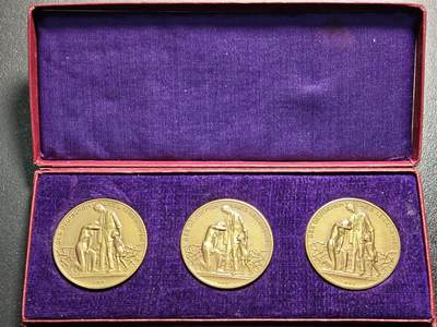 【德藏】世界币章拍卖第162期（拍品征集中~欢迎藏友联系） - 3枚一套 带盒 德国紧急时期苦难生活纪念铜章 详细尺寸请看拍品介绍 直径约：31.8mm/枚；重约：10g/枚