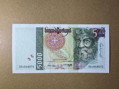 《艾美收藏》第229期-1.18周日外币荟萃 - 葡萄牙5000埃斯库多 UNC 1998年 葡萄牙航海家达伽马 局部荧光