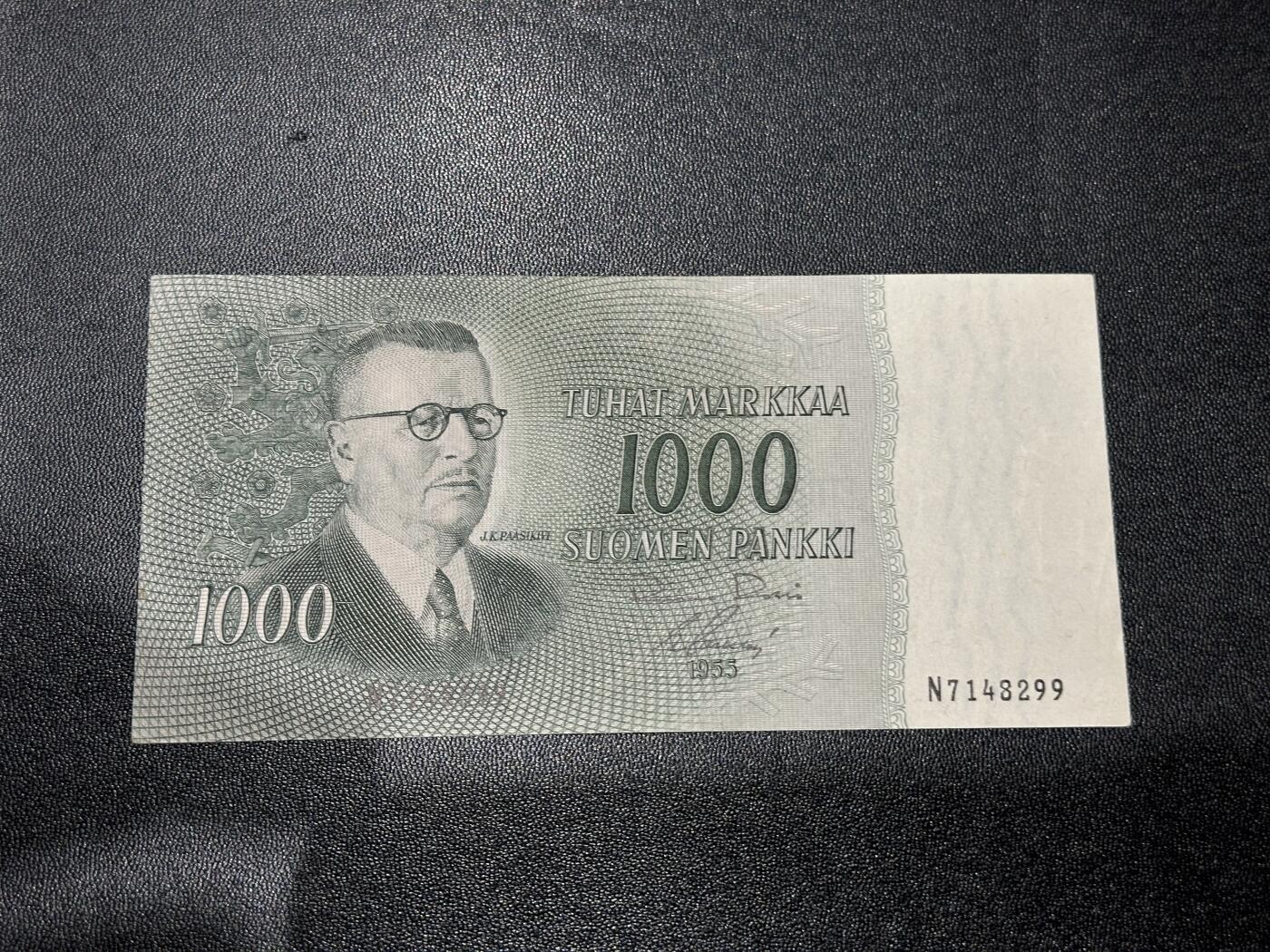 《外钞收藏家》第六百零三期（精选场）（本平台长期征集拍品、欢迎藏友们联系合作） 1955年芬兰1000克朗 AU品相
