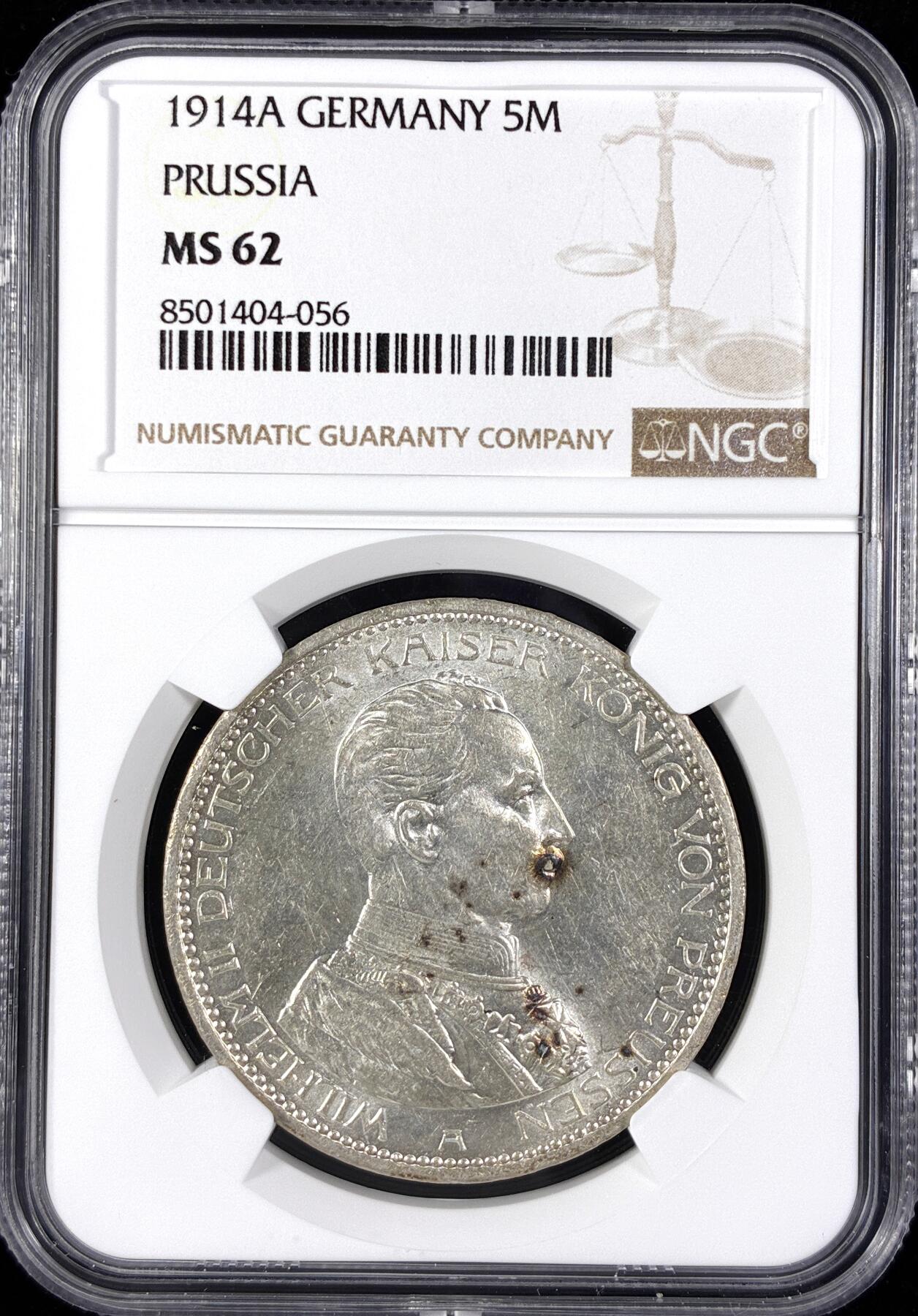 【雨安】【直播拍卖】【第0124期-评级币章】2026-01-17 周六 19:30 [评级德国] Germany 德国 帝国 普鲁士 5马克 (1913-1914) 军装 1913年  NGC-MS62