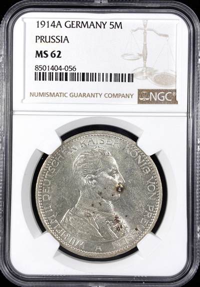 【雨安】【直播拍卖】【第0124期-评级币章】2026-01-17 周六 19:30 - [评级德国] Germany 德国 帝国 普鲁士 5马克 (1913-1914) 军装 1913年  NGC-MS62