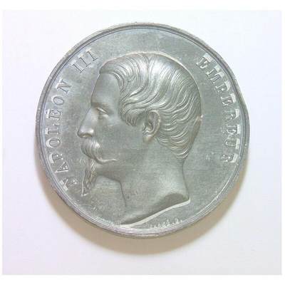 【旋风钱币】1月17日19:00准时开拍 精美欧洲币章、银币银章、第三帝国钱币等 全场包邮！ - 法国1855年 拿破仑三世+女神高浮雕精制大合金章 50MM