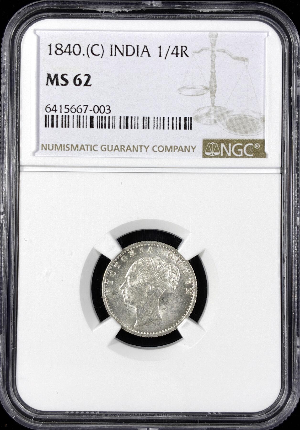 【雨安】【直播拍卖】【第0124期-评级币章】2026-01-17 周六 19:30 [评级亚洲] India 英属印度 1/2卢比 1840年 维多利亚  NGC-MS62