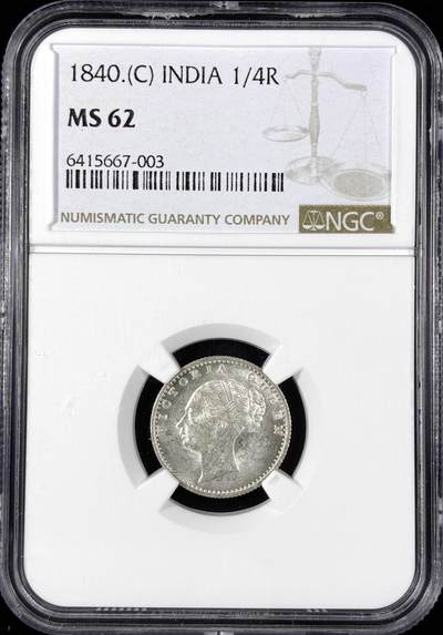 【雨安】【直播拍卖】【第0124期-评级币章】2026-01-17 周六 19:30 - [评级亚洲] India 英属印度 1/2卢比 1840年 维多利亚  NGC-MS62