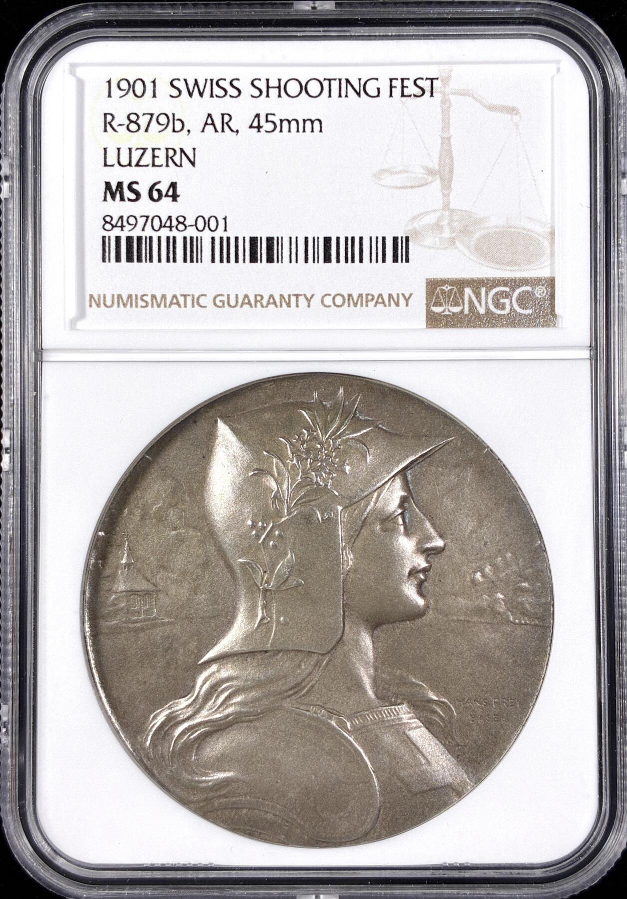 【雨安】【直播拍卖】【第0124期-评级币章】2026-01-17 周六 19:30 [评级章] Switzerland [章] 瑞士 1901年 射击节 卢塞恩 Luzern 银章  NGC-MS64