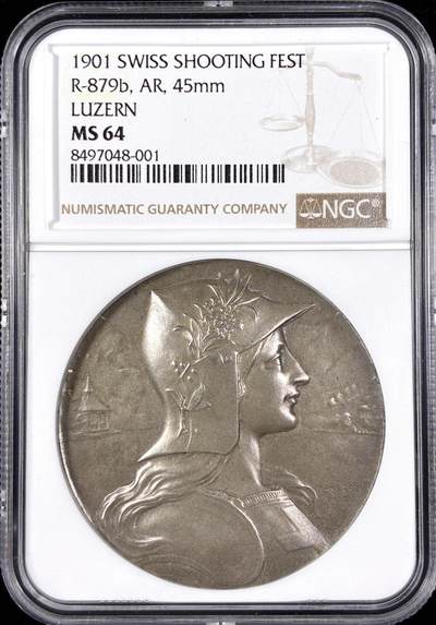 【雨安】【直播拍卖】【第0124期-评级币章】2026-01-17 周六 19:30 - [评级章] Switzerland [章] 瑞士 1901年 射击节 卢塞恩 Luzern 银章  NGC-MS64